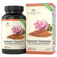 Organic Turmeric Curcumin with 95% Curcuminoids, BioPerine, and Organic Ginger - 2100mg Max Serving Per Day (180 Vegan Capsules)