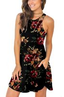 Unbranded* Women Summer Casual T Shirt Dresses Beach Cover up Plain Tank Dress Brown Floral Black XX-Large