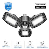 LED Garage Ceiling Lights, Aerb 60W 6000Lumens LED Garage Lights Deformable Tribright LED Adjustable Light Garage Lights Ceiling Led Shop Light for Garage, Honeycomb Design (NO Sensor)