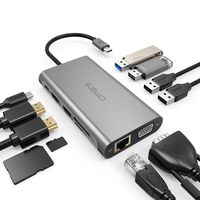 Omars USB C Hub, 11 in 1 Type C Adapter Docking Station, Dual 4K HDMI Triple Display, with Ethernet, VGA, 4 USB Ports, SD/TF Card Reader, 60W PD Charging Port for MacBook/Pro/Air and Type-C Laptops
