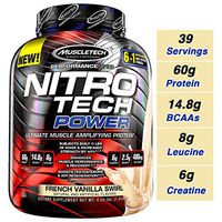 MuscleTech Nitro Tech Power Whey Protein Powder Musclebuilding Formula, French Vanilla Swirl, 4 Pounds