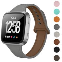 DAIKA Leather Bands Compatible with Fitbit Versa/Versa 2/Versa Lite for Women Men Slim Soft Replacement Strap for Fitbit Versa Smart Watch(L/6.8"-8.9",Dark Grey)