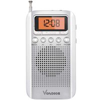 Battery Operated Radio with Alarm Clock - Best Reception and Longest Lasting. AM FM Compact Radio Player Operated by 2 AAA Battery, Stereo Headphone Socket (Silver,Orange), by Vondior...