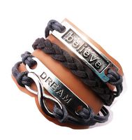 Ac Union Handmade Infinity Dream Believe Charm Friendship Gift Leather Bracelet - Gray