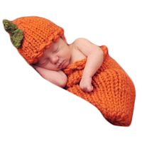 Baby Photography Props Pumpkin Sleeping Bag Newborn Photo Shoot Outfits Crochet Costume Knitted Halloween Infant Clothes Orange
