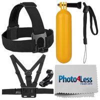 Accessory Bundle for GoPro Cameras + Floating Handle + Head Strap + Chest Strap + Photo4Less Cleaning Cloth + J-Hook Mount - Deluxe Accessory Kit