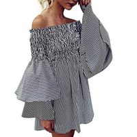 Women's Dresses for Holiday and Cocktail Fashion Sale Womens Holiday Off Shoulder StripeParty Ladies Casual Dress Long Sleeve Dress Summer Dresses for Women Party Wedding