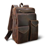 Men's Vintage Leather Casual Multi-Pockets Purpose School Travel Weekender Case Outdoor Sport Handmade 14 Inch Laptop Luggage Suitcase Daypack Overnight Backpack Brown