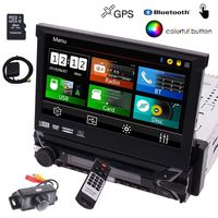 Free Backup Camera Included! 7 inch Retractable Capacitive Touch Screen Wince System Single 1 Din Car Stereo DVD Player Support GPS Navigation/USB/SD/Cam-in/Work with Bluetooth/SWC