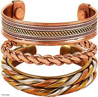 Art of Creation Tibetan Pure Copper Magnetic Bracelets Set of 3 | India Pattern Adjustable Healing Therapy Handmade Spiritual Yoga Jewelry for Unisex