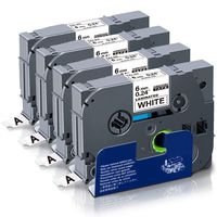 Tze 6mm Tape Black on White, Absonic Tze-211 Tze 211 Tz-211 Laminated Label Tape Compatible for Brother P-Touch PT-D210 PTD400AD PTH110 PT-D400 PT-D600 PTH100 PT-1290 PT-1090, 1/4'' x 26.2', 4-Pack