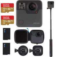 GoPro Fusion - 360 Waterproof Digital VR Camera with Spherical 5.2K HD Video 18MP Photos, Bundle Kit with Extra GoPro Rechargeable Battery + 2 Pack SanDisk 32GB Extreme MicroSD Memory Card