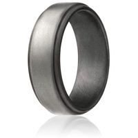 ROQ Silicone Wedding Ring for Men by, Singles Silicone Rubber Band Step Edge - Beveled Metallic Platinum - Size 15