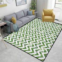 YucouHome Palm Leaf Paisley Door Mats Outdoor, Chevron Motif Zigzag Lines with Green Palm Leaves Modern Artistic Summer Theme, Fashionable High Class Living Bedroom Rugs(8'x 10') Green White