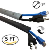 1" Flexible Side Entry Cable Sleeve Wrap Cover with Snap Button Fastener - Reversible Silver (Gray) / Black - 5FT