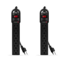 KMC 6-Outlet Surge Protector Power Strip 2-Pack, 600 Joule, Overload Protection, 2-Foot Cord