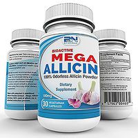 Mega Allicin 100% Allicin from Garlic 180,000mcg vCaps, Odorless, Non-GMO, and Gluten-Free (30 Count)