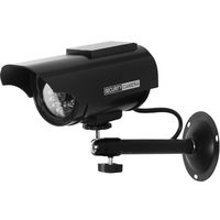 WALI Solar Powered Bullet Dummy Fake Simulated Surveillance Security CCTV Dome Camera Indoor Outdoor with 1 LED Light, Warning Security Alert Sticker Decal (SOLTC-B1), Black