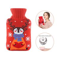 Hot Water Bottle, Portable Rubber Hot Water Bottle 1 Liter with Cartoon Knitted Coat for Christmas Family Children Gift