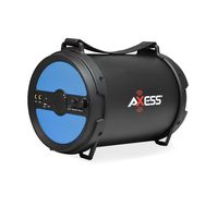 AXESS SPBT1040 Portable Bluetooth 2.1 Hi-Fi Cylinder Loud Speaker with Built-In 6" Sub and FM Radio, SD Card, USB, AUX, 6.5mm Inputs in Blue (2x Wired Mics Included)