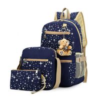 Backpack 3 Pieces Set Canvas Galaxy Star Patterned Bookbag Laptop School Backpack for Girls (Blue)