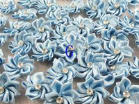 50pcs Satin Nine Plus Drill Ribbon Flowers with Appliques Craft DIY Wedding (G)