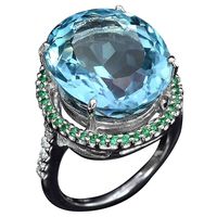 Slendima Vintage Round Artificial Topaz Finger Ring Luxury Engagement Wedding Jewelry Navy Blue US 7