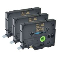 GREENCYCLE 3PK Adhesive Gold on Black Label Tape Compatible for Brother TZE-334 TZe334 TZ334,1/2 Inch,PT-D450 Labeling Maker