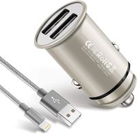 ACLIN Phone Car Charger, 5V 4.8A Rapid Dual Port USB Car Charger Adapter with 3FT USB Phone Cable Charging Cord Compatible with Phone X 8 7 Plus 6S 6 SE 5S 5 (Silver)
