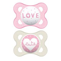 MAM Attitude Collection Pacifiers (2 pack, 1 Sterilizing Pacifier Case), MAM Pacifier 0-6 Months, Baby Girl Pacifier, Best Pacifier for Breastfed Babies