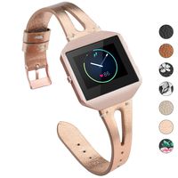 YiJYi Leather Bands Compatible with Fitbit Blaze,Slim Band with Metal Frame Replacement Sport Strap Wristband for Women Men (Champagne)
