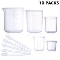 Plastic Beaker Set, 5 Sizes Low Form Measuring Graduated Griffin Polypropylene Beakers in 500 ml, 250 ml, 100 ml, 50 ml, 25 ml for Laboratory, Science Experiments with 5 Plastic Droppers in 3 ml