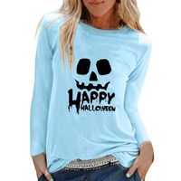 ANJUNIE Womens Casual Halloween Print Shirts O-Neck Long Sleeve Top Loose T-Shirt Blouse(2-Sky Blue,S)