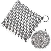 Senpulism Cast Iron Cleaner, Durable 316L Stainless Steel Chainmail Scrubber, Anti-rust Chain Cleaner for Pan Pot Dutch Oven, Big Square Skillet Steel Scrubber + Small Round Cast Iron Cleaning