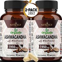 (2-Pack) Ashwagandha 1950mg Organic Ashwagandha Root Powder with BioPerine. Anxiety Relief, Thyroid and Cortisol Support, Anti Anxiety & Adrenal Fatigue Supplements 180 Veggie Capsules - New Age