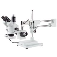 AmScope SM-4T-FRL Professional Trinocular Stereo Zoom Microscope, WH10x Eyepieces, 7X-45X Magnification, 0.7X-4.5X Zoom Objective, 8W Fluorescent Ring Light, Double-Arm Boom Stand, 110V-120V