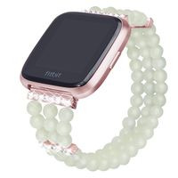 somoder Beaded Bling Bands Compatible with Fitbit Versa Women Girls, Handmade Elastic Stretch Night Luminous Pearl Bracelet Bands with Rhinestone Small Large