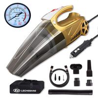 LB LECHEBANG 4 in 1 Air Pump Car Cleaner Hand Held Wet Dry DC 12V High Power Vacuum with Digital Tire Inflator and LED for Lighting-HEPA Filter ... (Gold) (Pointer Meter)