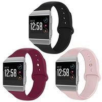 OenFoto Sport Bands Compatible Fit bit Ionic, Soft Silicone Wristband Replacement Watch Band Strap Accessory Bracelet for Fit bit Ionic Smart Watch, Black/Sand/Wine with Plating Button Large