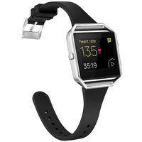 Amcute Compatibe for Fitbit Blaze Band Slim Narrow Thin Silicone Replacement Wristband with Metal Frame for Fitbit Blaze Bands Women Men Small Large (Black&Silver, Large)