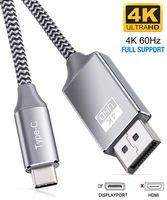 USB C to DisplayPort Cable(4K@60Hz,1080p@144Hz),Highwings High Speed Thunderbolt 3 Port to DP Cable Compatible with Pad Pro/MacBook Air 2018,MacBook,XPS 15,Surface Book 2,Support HDR etc.-6ft/1.8 Grey