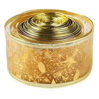 OurWarm 20 Yard Gold Organza Ribbon Glitter Metallic Sparkle Wired Ribbon for Christmas Decorations