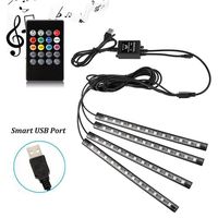 Adecorty Car LED Strip Light, 4pcs 48 LED Multicolor Music Car Interior Atmosphere Lights, USB LED Strip for Car TV Home with Sound Active Function, Wireless Remote Control and Smart USB Port