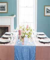 B-COOL Sequin Tablecloth Baby Blue Rectangle Overlay for Wedding Party Birthday Christmas 12x72inches