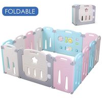 POTBY Foldable Baby Playpen 14 Panel Activity Center Safety Playard with Lock Door,Kid's Fence Indoor Outdoor,Free Installation,Double Layer Clasp and Anti-Slip Base for Children 10 months~6 Years Old