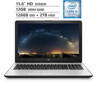 HP Notebook 15.6" HD WLED-backlit Screen Laptop, Intel Core i3-7100U 2.40GHz Dual-Core Processor, 12GB RAM, 128GB M.2 SSD + 2TB HDD, HDMI, Wireless-AC, Bluetooth 4.2, Windows 10 Home, Silver and Black