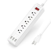 Mountable Power Strip with USB - SUPERDANNY with A Hook & Loop Fastener as Bonus 5 Outlets with 3 USB Ports Extension Cord for iPhone iPad Tablet PC Home Office Travel White
