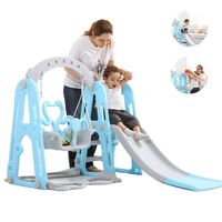 Mefedcy Toddler Climber and Slide Swing Set,3 in 1 Climber Slide Playset w/Basketball Hoop,Easy Climb Stairs, Small Kids Multifunctional Toys for Both Indoors & Backyard (Blue)