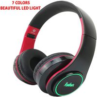 Bluetooth Headphones Over Ear Hi-Fi Stereo with Mic - FM Radio/TF Card/Aux-in/Multi Color LED Light, Wireless Noise Cancelling Headset, High Bass, Long Battery Life, for Cell Phones/TV/Laptop (Red)
