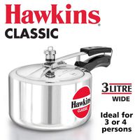 HAWKIN Classic CL3W 3-Liter New Improved Aluminum Wide Mouth Pressure Cooker, Small, Silver